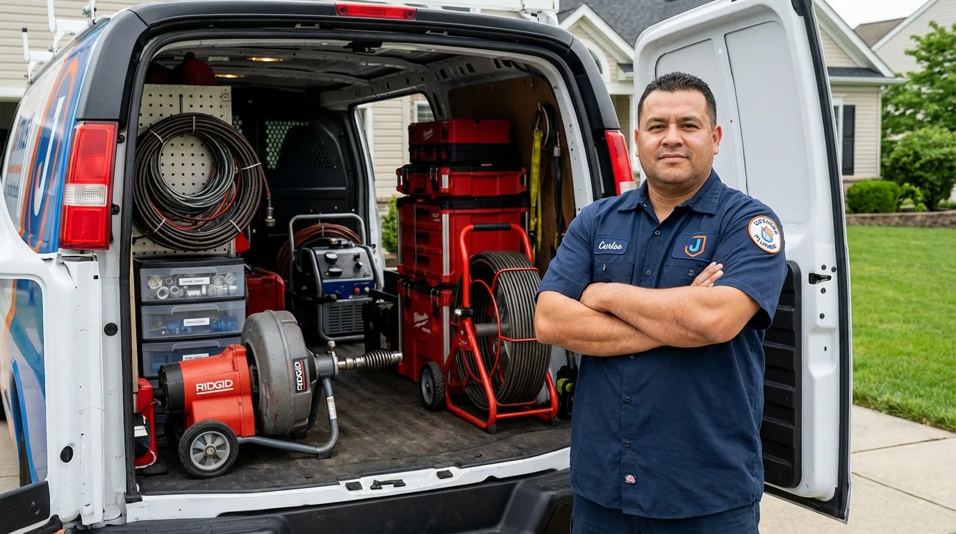Professional drain cleaning equipment and Johns Plumbing LLC plumber in East Rutherford