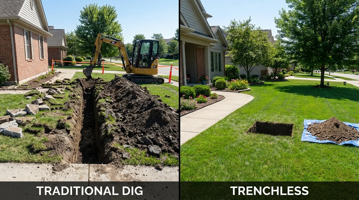 Trenchless sewer repair with minimal yard damage versus traditional excavation in East Rutherford, NJ